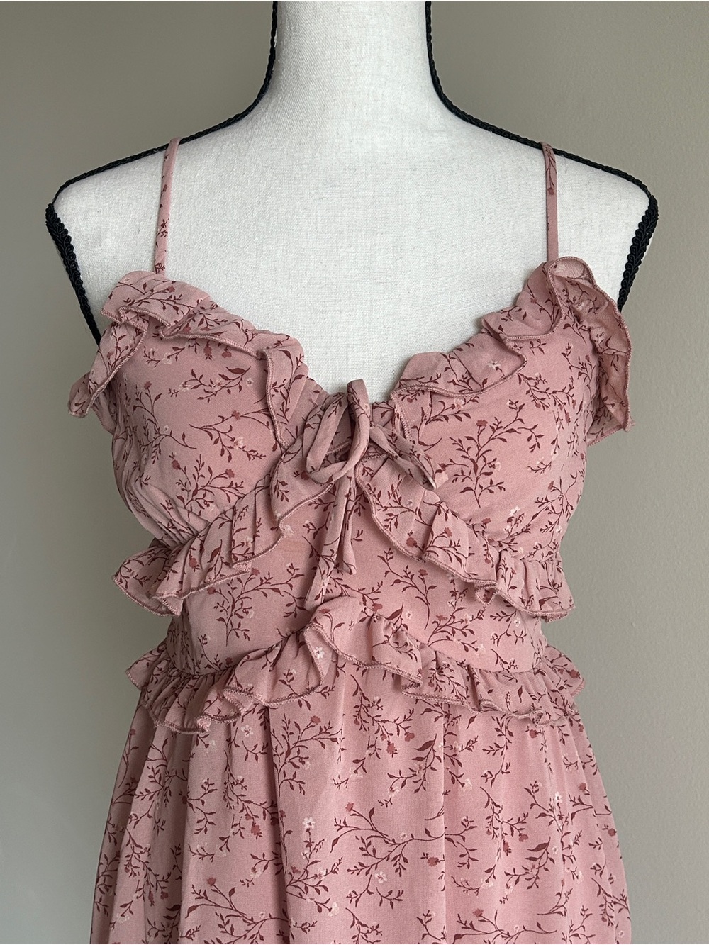 Thirty Thirty Women's Pink Floral Ruffle Camisole Mini Dress Small